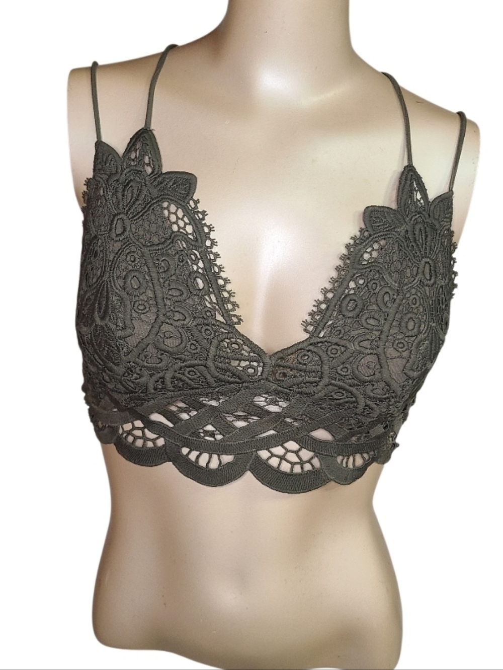rue21 True Floral Lace Bralette Olive Green Strappy Festival Boho XS